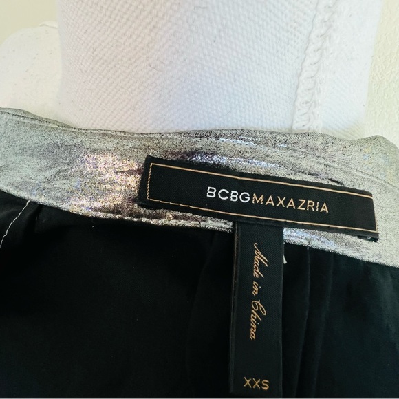 BCBGMaxAzria Silver Gunmetal Metallic Belt Tie Cinched Button Down Dress - Picture 9 of 14